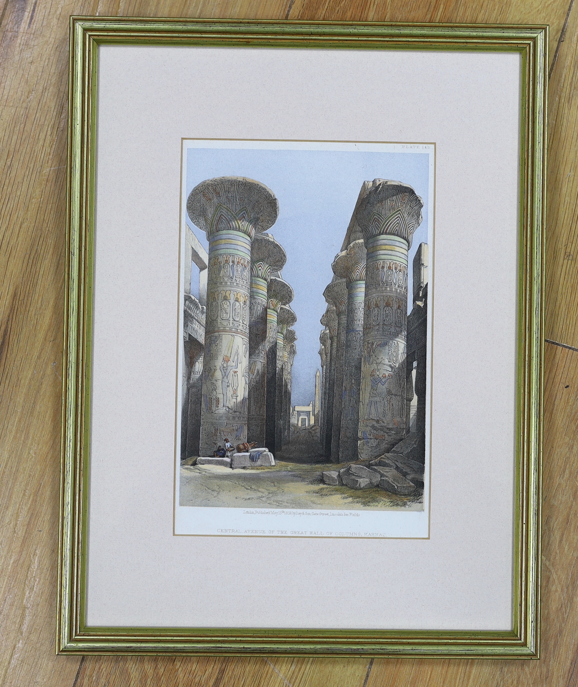 David Roberts (Scottish, 1796-1864), colour lithograph, 'Central Avenue of the Great Hall of Columns, Karnac', publ. Day & Son, 15th May 1856, 23 x 14cm
